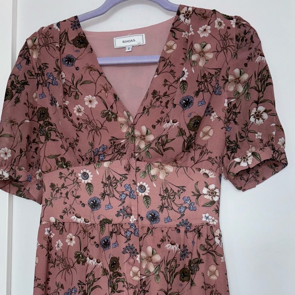 Rihoas Beautiful Floral Print Peasant Button Up Midi/Maxi Dress - Picture 3 of 6